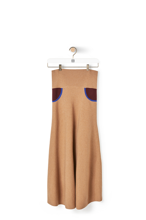 LOEWE TROMPE LOEIL KNIT SKIRT Camel/Burgundy