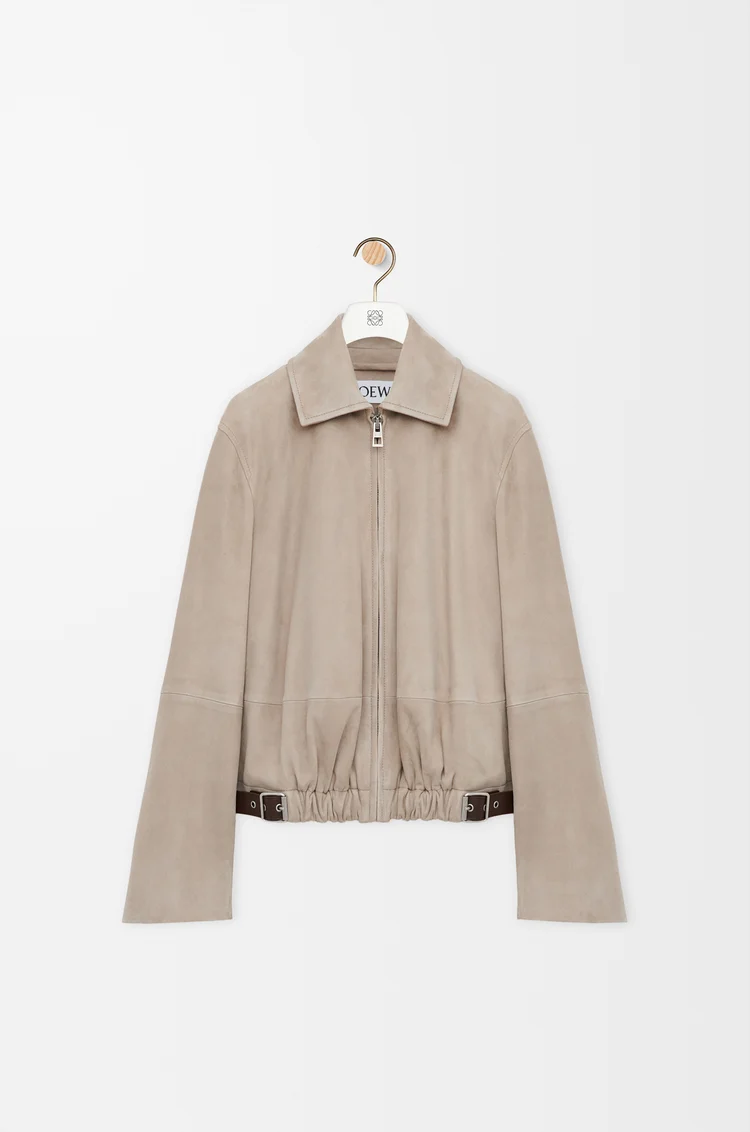 LOEWE Veste ceinturée en chèvre velours Beige Foncé