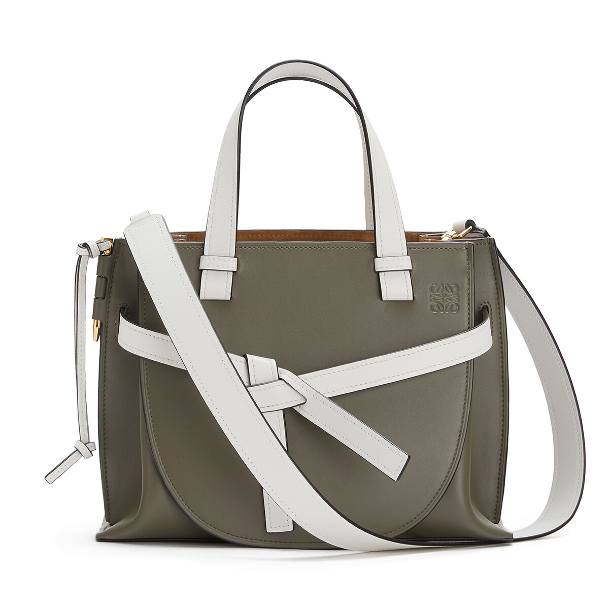 LOEWE Gate Top Handle Small Khaki Green/Soft White front