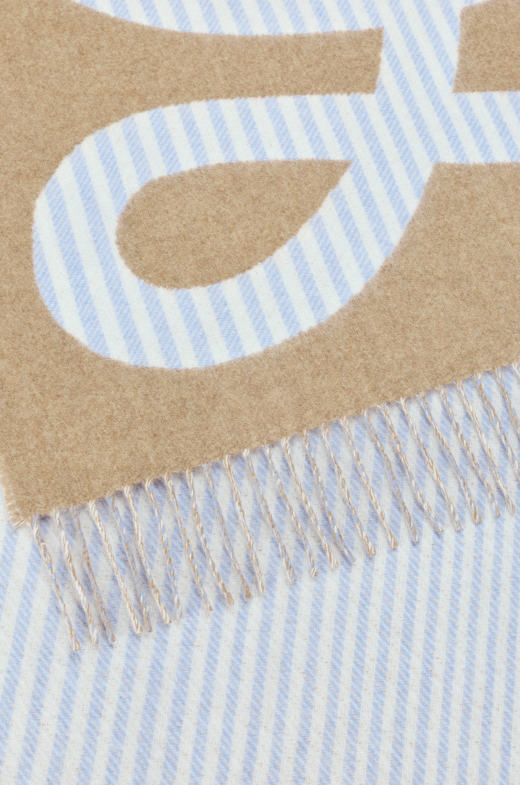 LOEWE Couverture en laine et cachemire Beige/Light Blue
