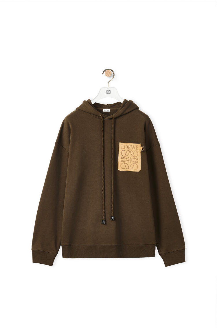 LOEWE Anagram leather patch hoodie in cotton Dark Olive Green