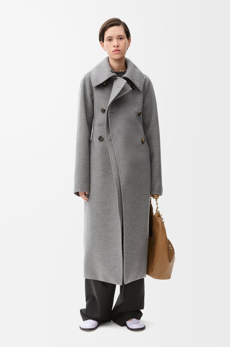 LOEWE Abrigo de doble botonadura en lana y cashmere Gris Oscuro Jaspeado