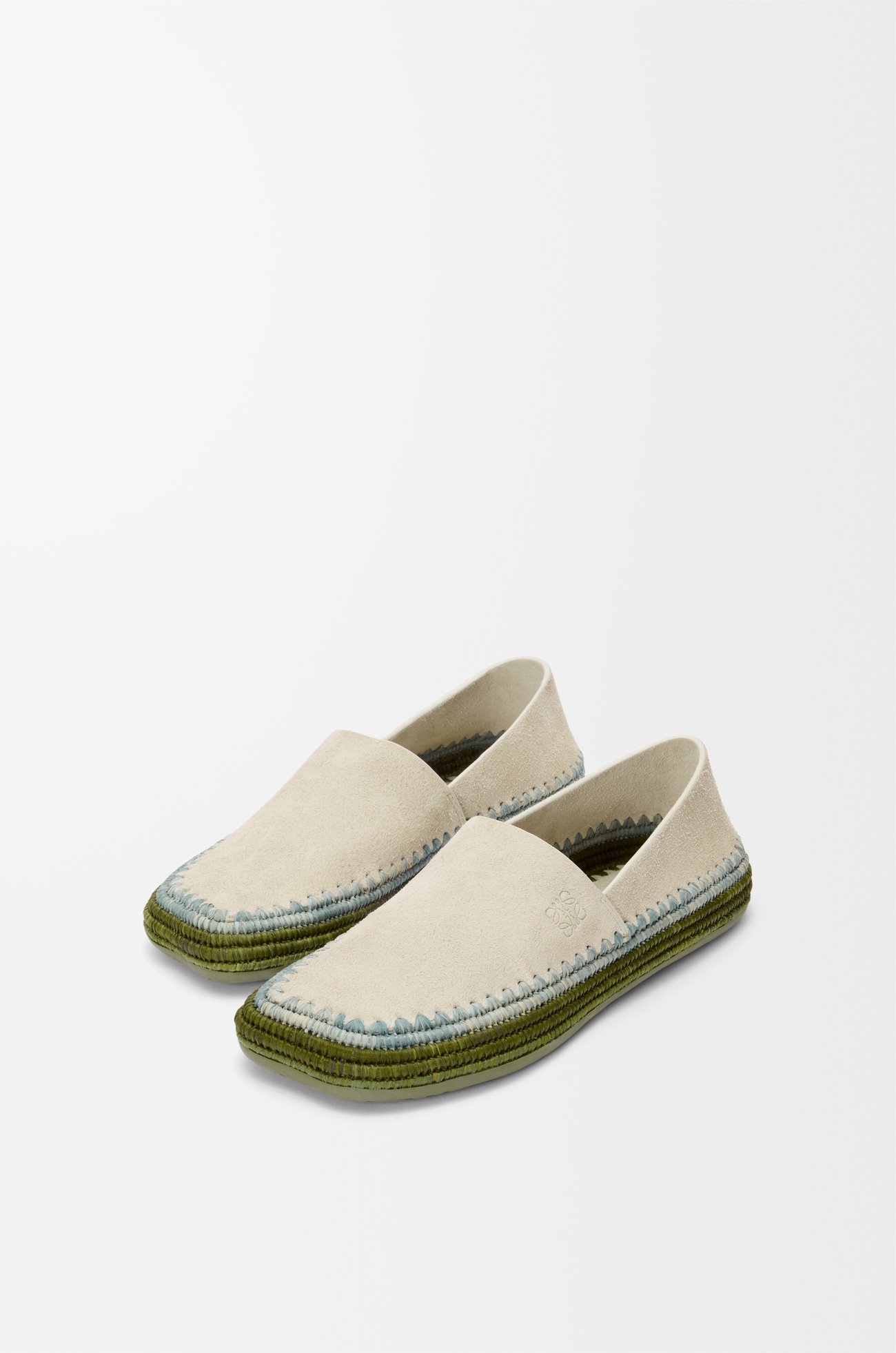 LOEWE Slipper Rio en ante y rafia Gris Claro