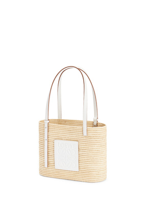 LOEWE 小号酒椰纤维和牛皮革方形 Basket 手袋 Natural/White plp_rd