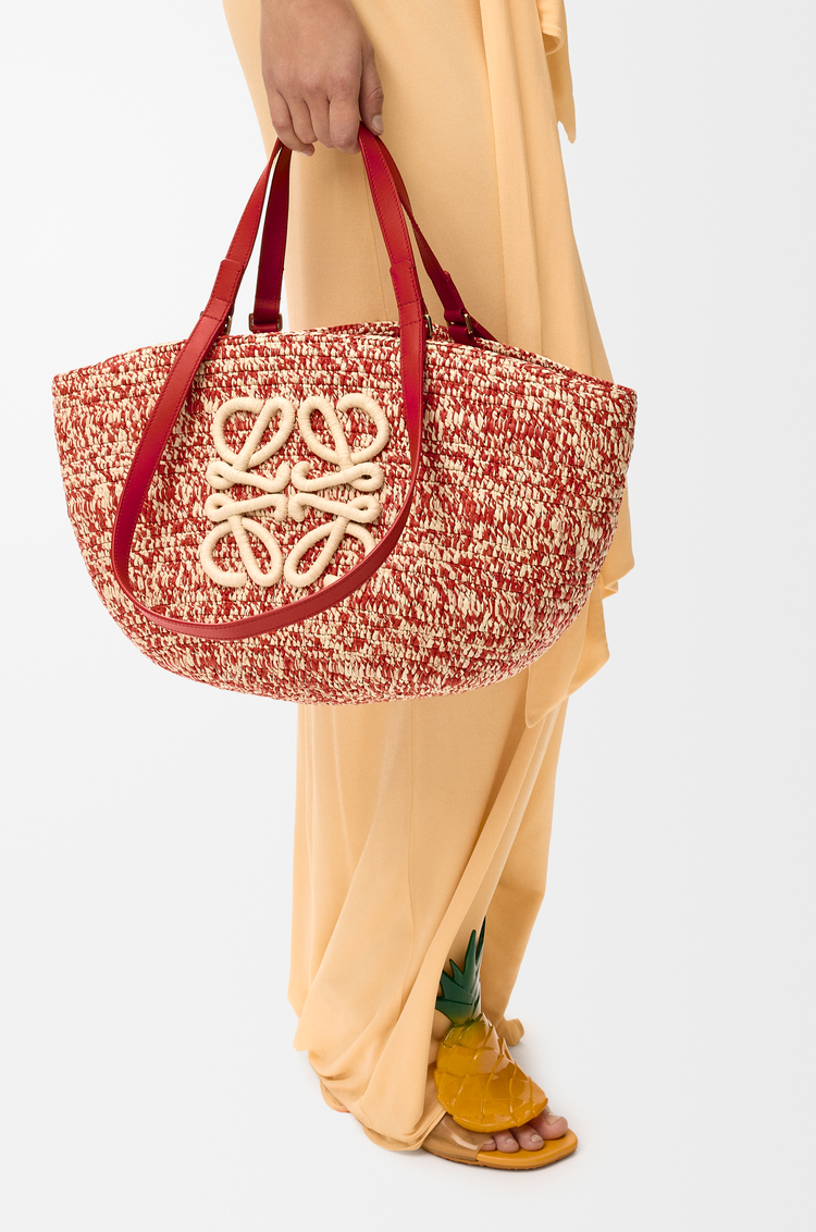 LOEWE Medium Eclipse basket in raffia and calfskin Red
