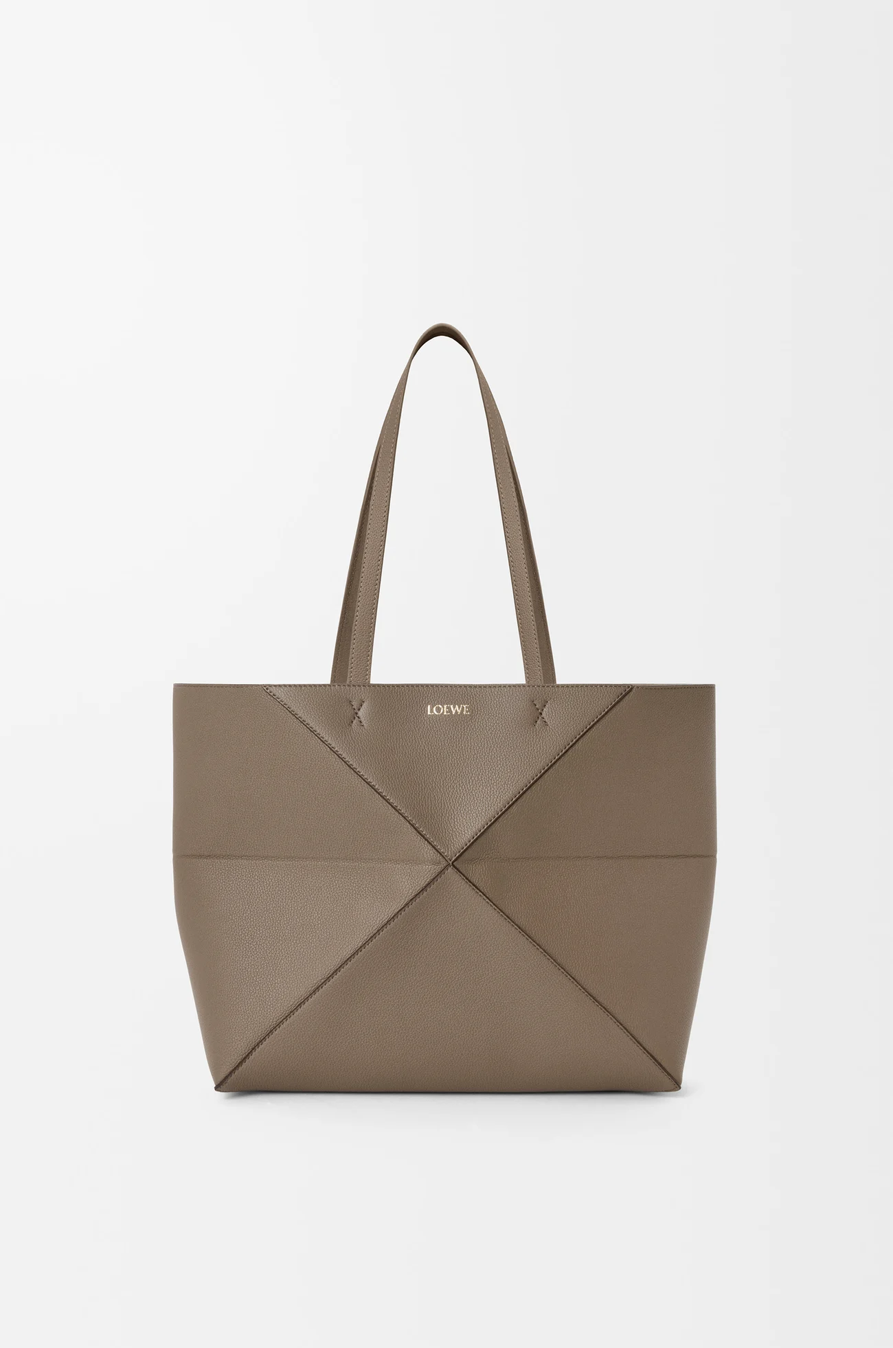 LOEWE 中号柔软粒面牛皮革横版 Puzzle Fold 手袋 灰褐色