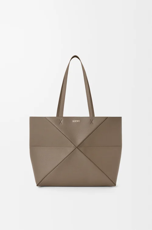 LOEWE Medium horizontal Puzzle Fold tote in soft grained calfskin Taupe