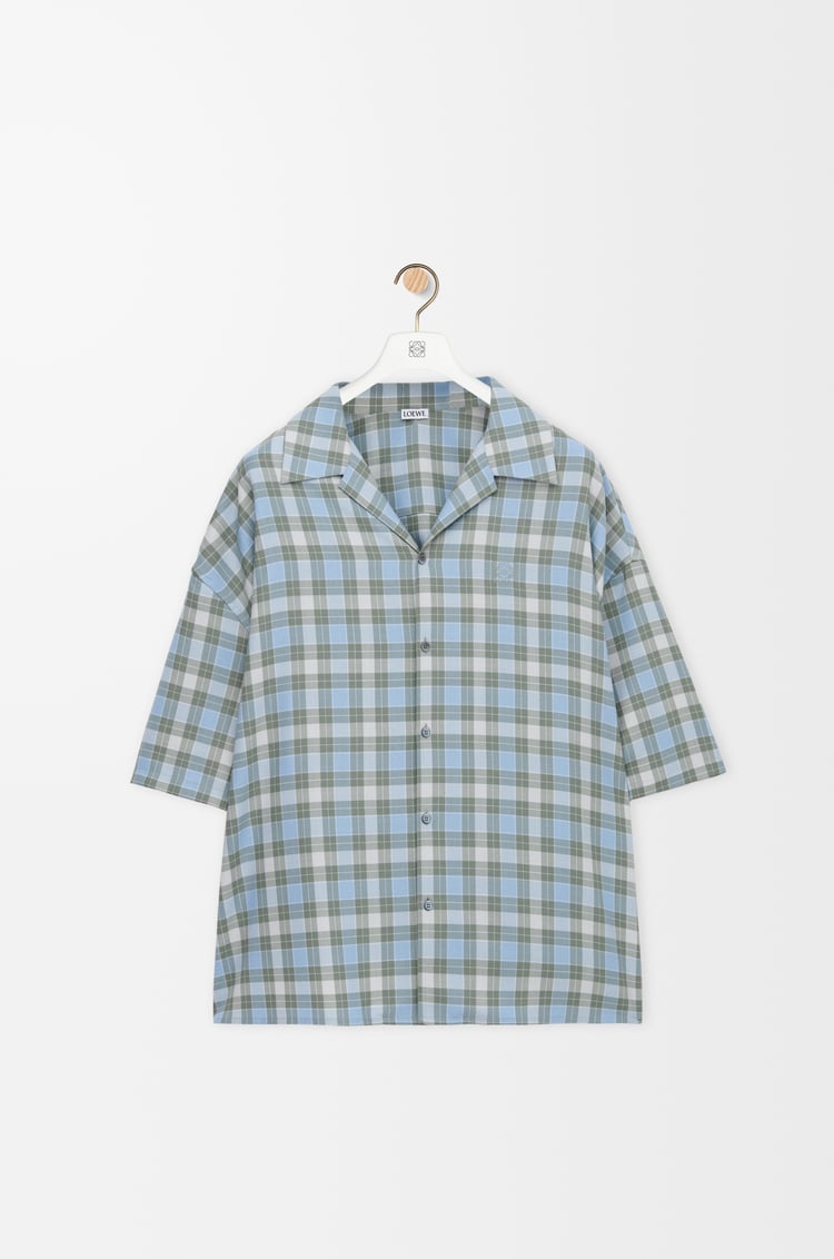 LOEWE Camicia a maniche corte in misto lana Azzurro/Bianco
