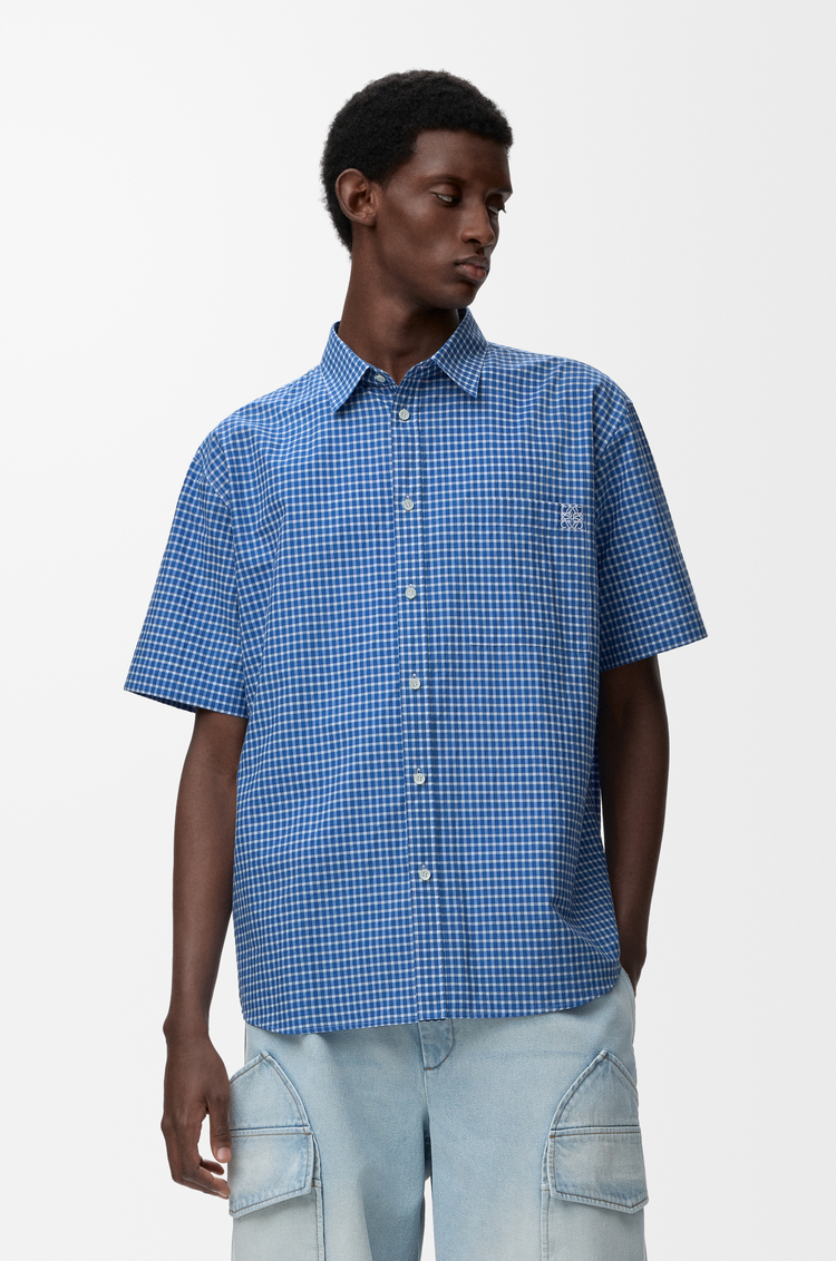 LOEWE 棉质短袖衬衫 蓝色/白色