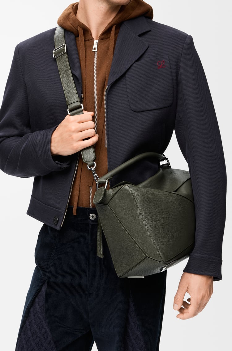 LOEWE Large Puzzle bag in supple grained calfskin Dark Khaki