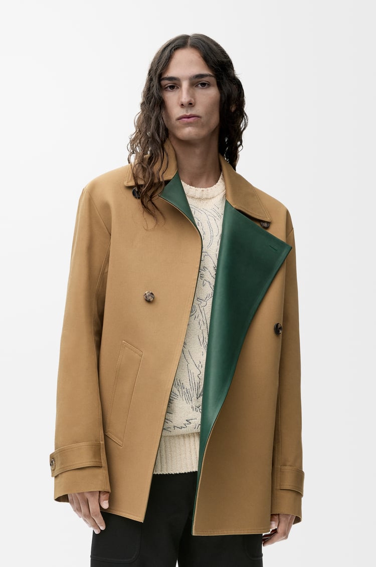 LOEWE Abrigo en algodón y piel napa de becerro Beige/Verde Caqui