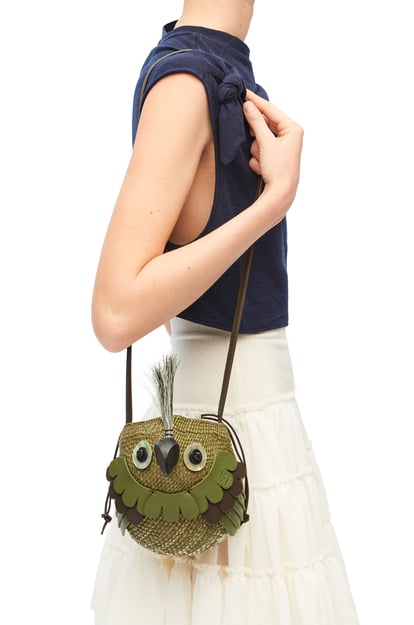 LOEWE Bird bag in iraca palm and calfskin Natural/Olive plp_rd