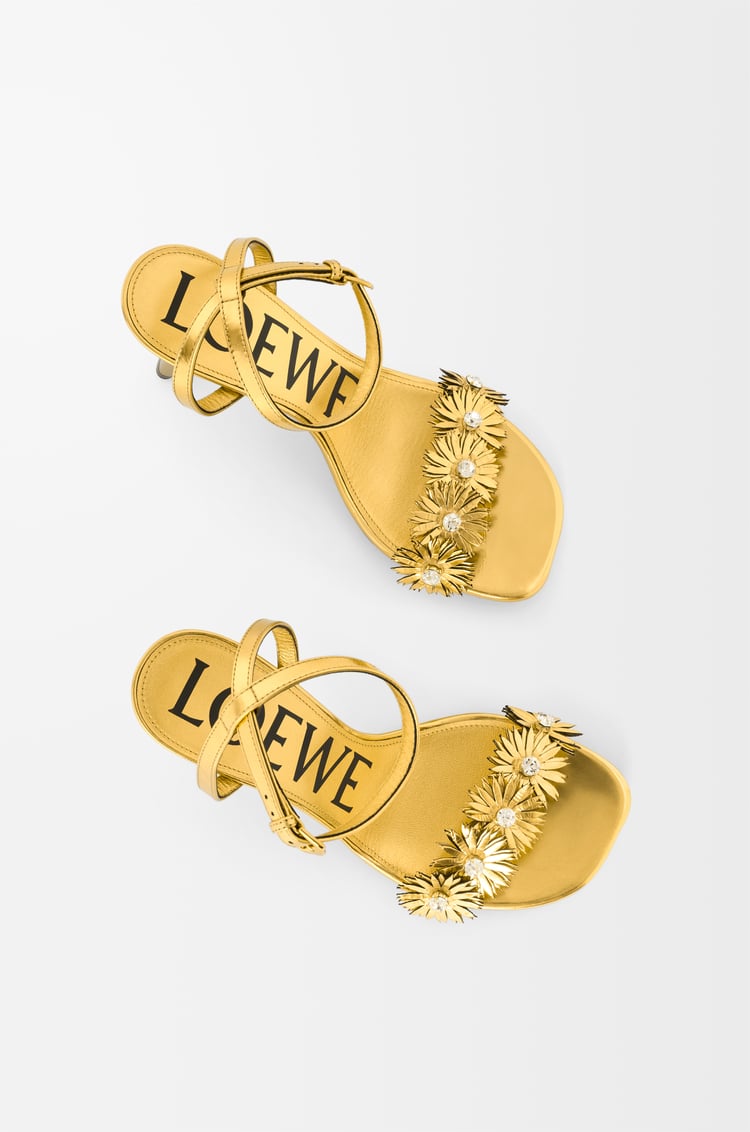 LOEWE Petal Flower sandal in calfskin and crystals Gold
