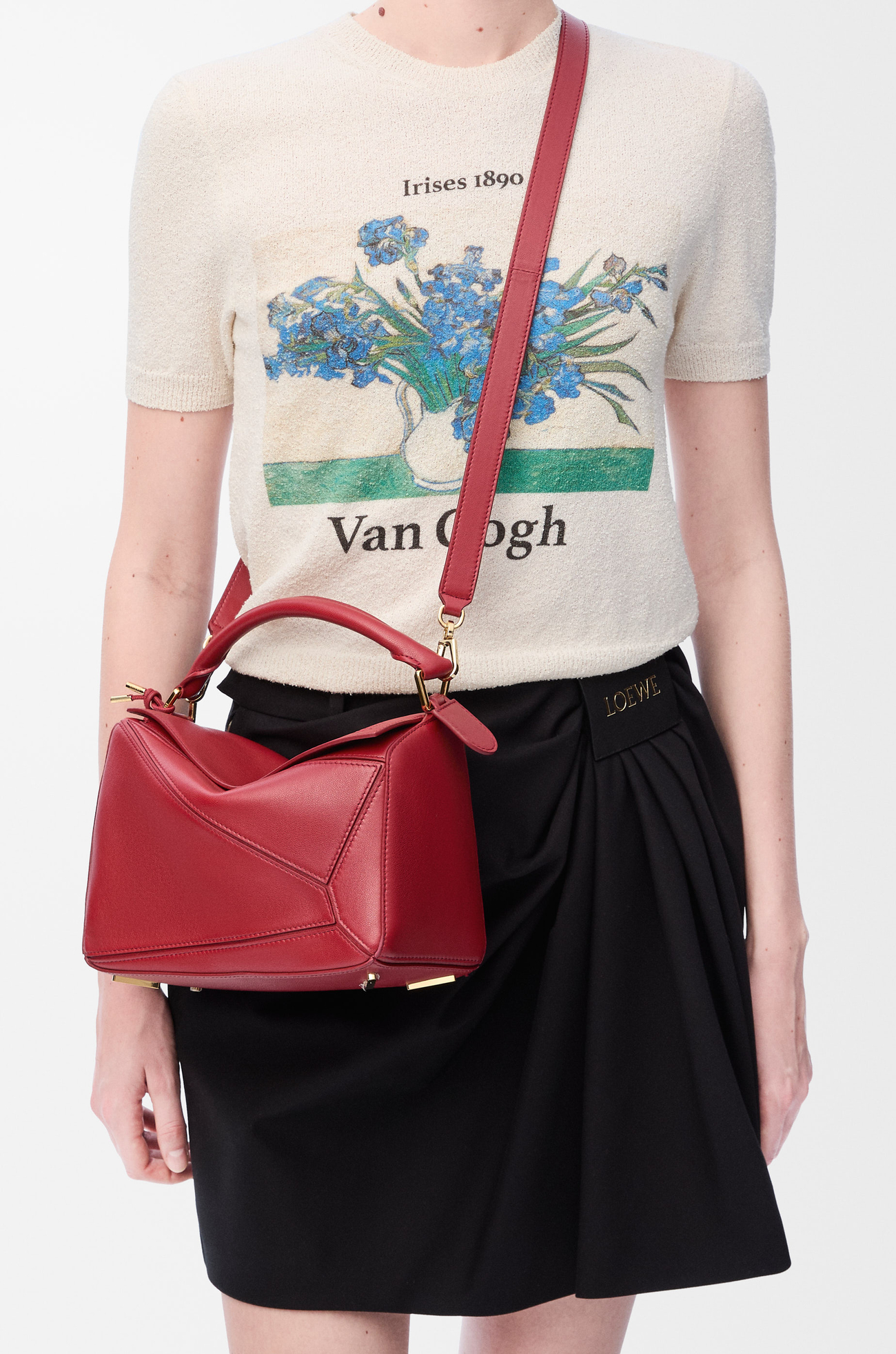 LOEWE Bolso Featherlight Puzzle pequeño en piel napa de cordero Rojo Tostado plp_rd