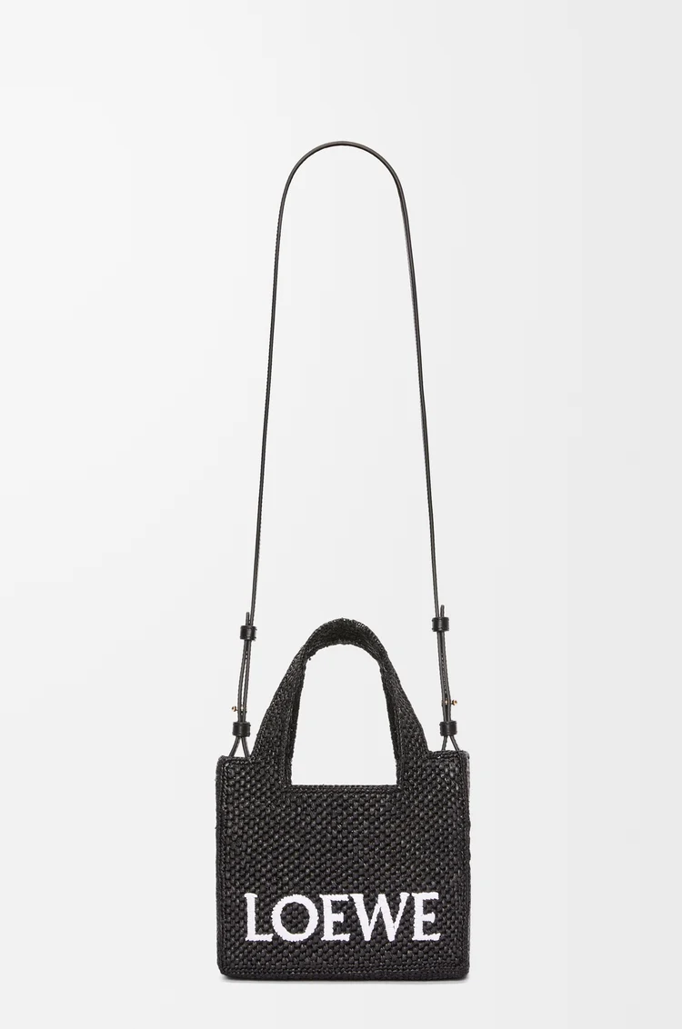 LOEWE Mini LOEWE Font tote in raffia Black