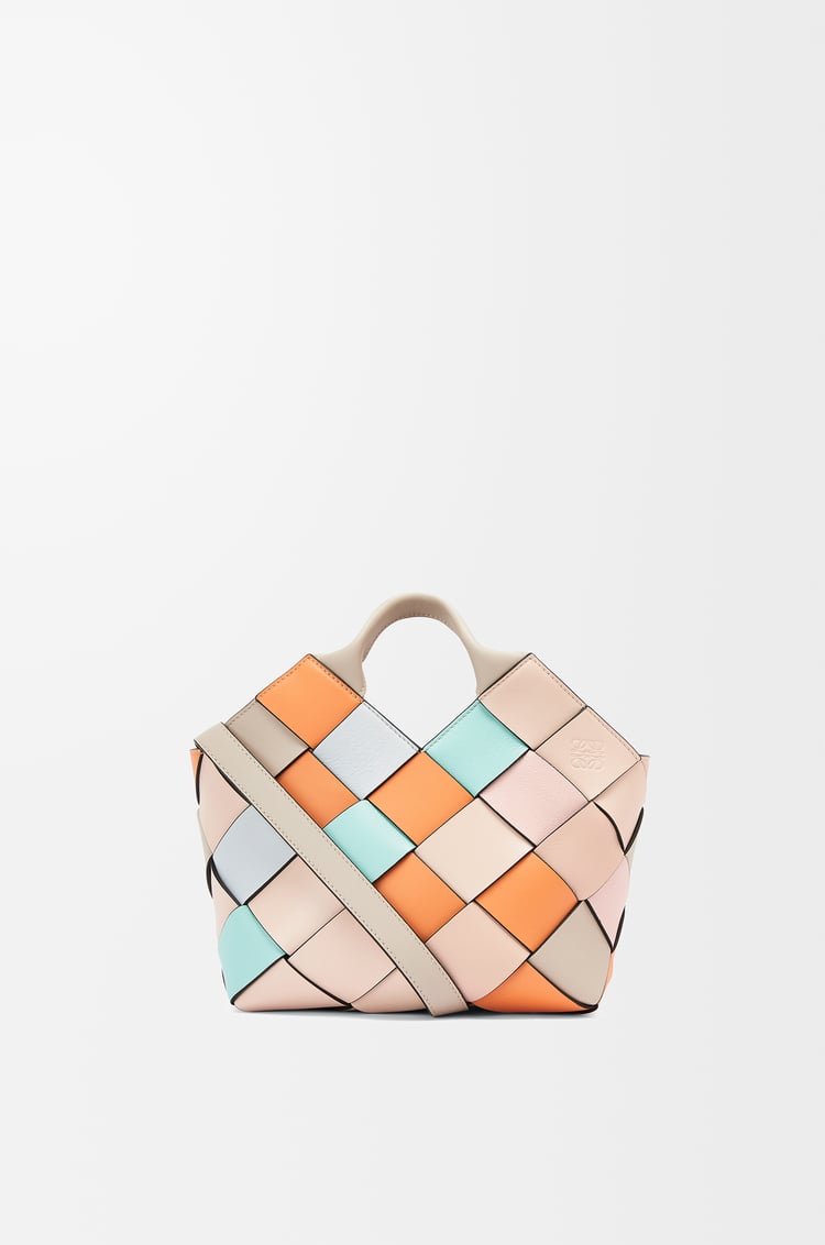 LOEWE Small Surplus Leather Woven basket bag in calfskin Apricot/Gold