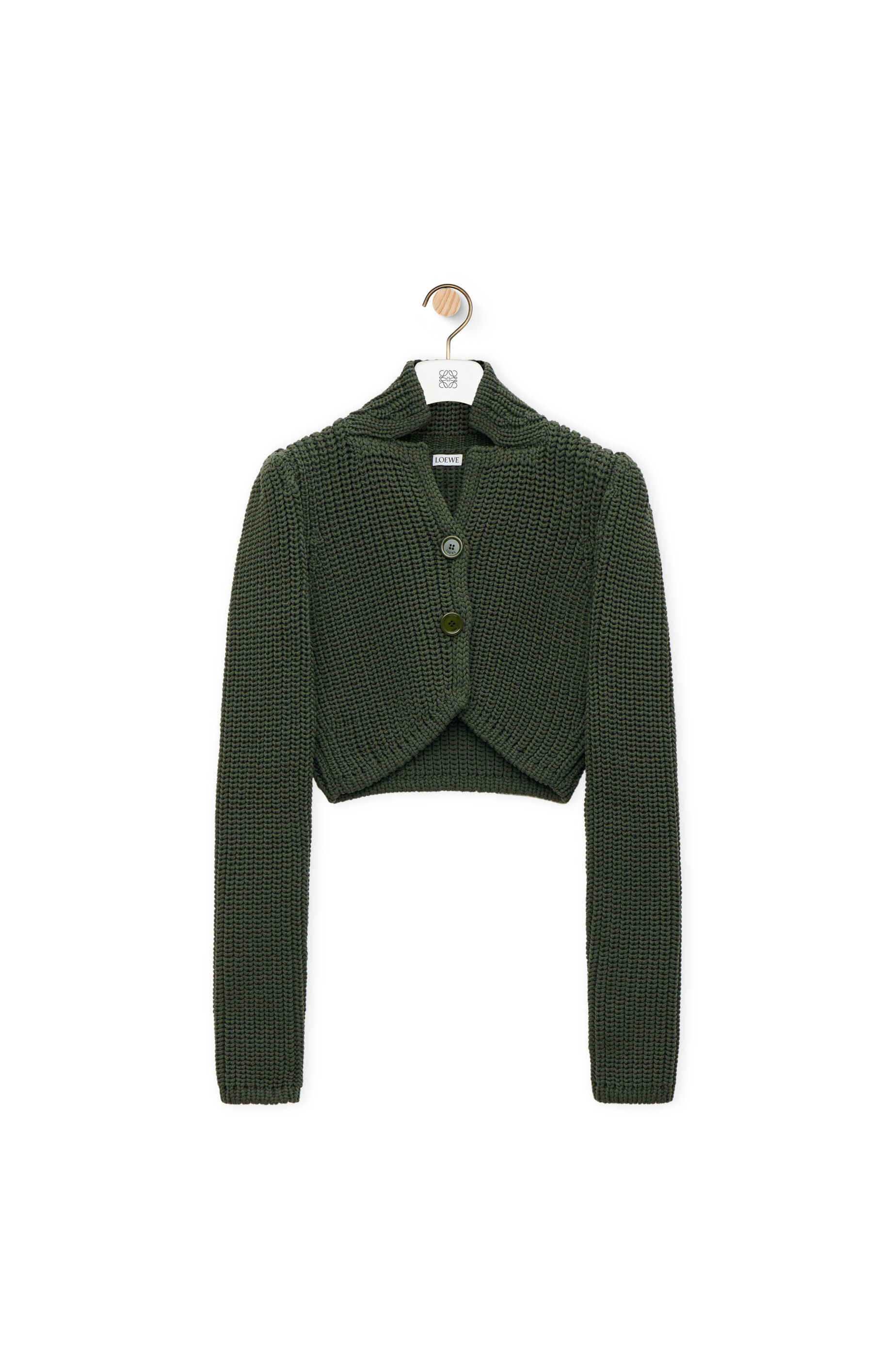 Loewe Cropped Ribbed Knit Cardigan Women Green Knitwear L