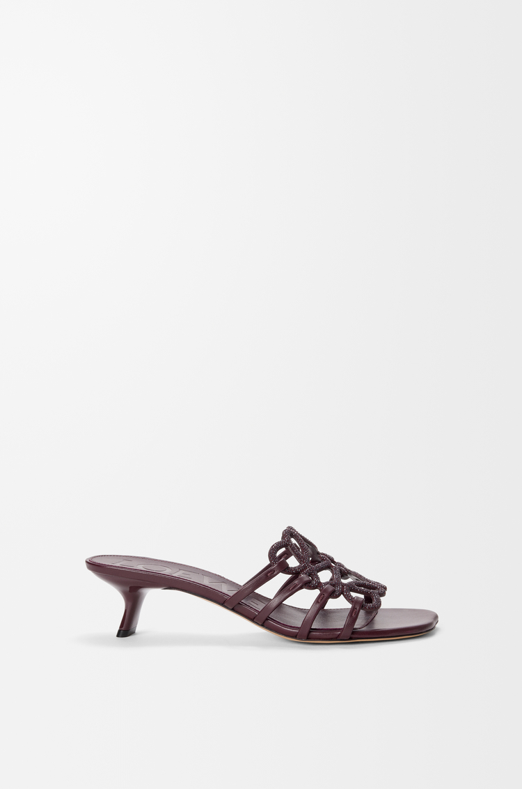 LOEWE Petal Anagram slide in rhinestone-embellished suede Dark Burgundy