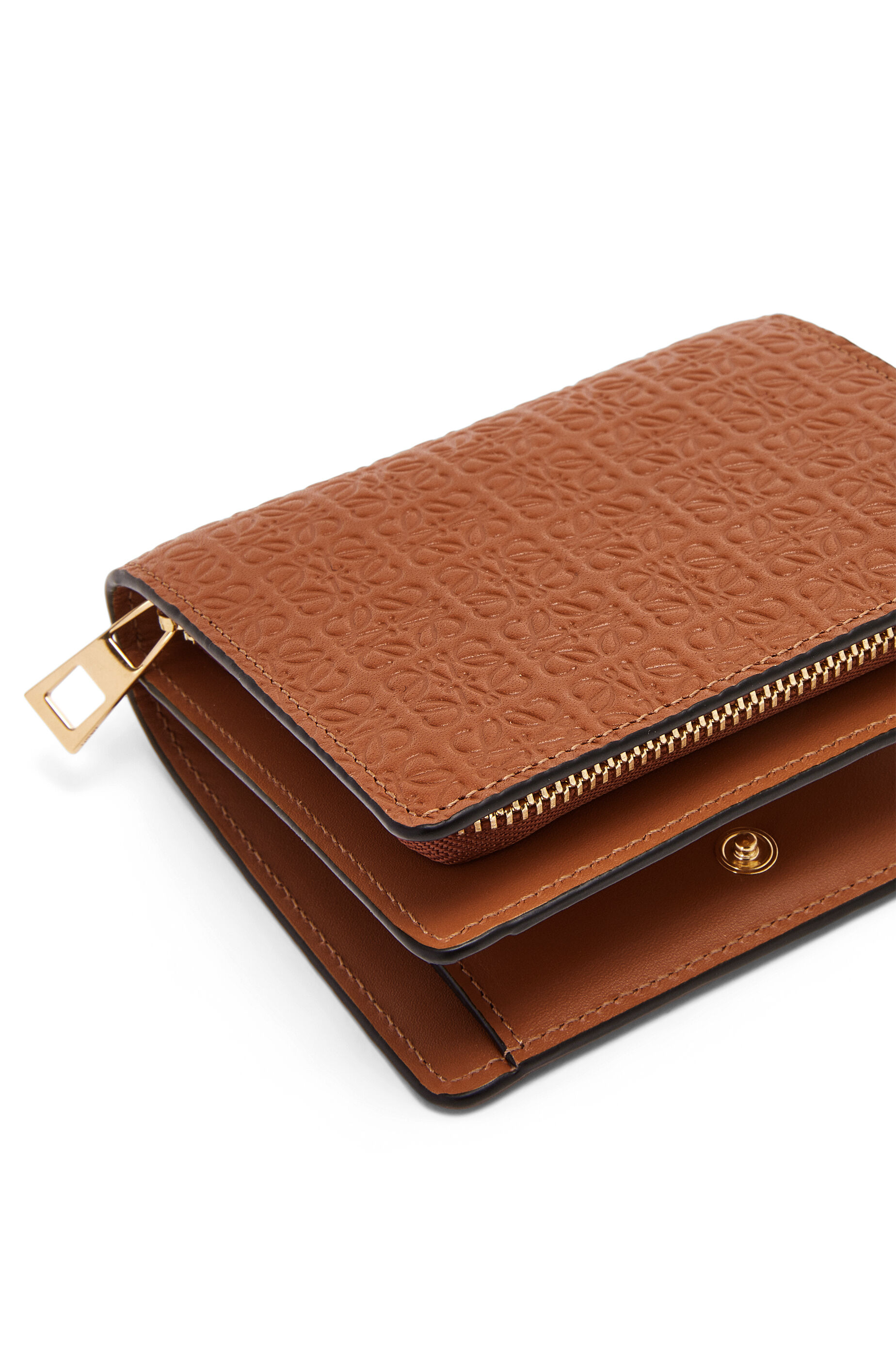 Compact zip wallet in embossed silk calfskin Tan LOEWE