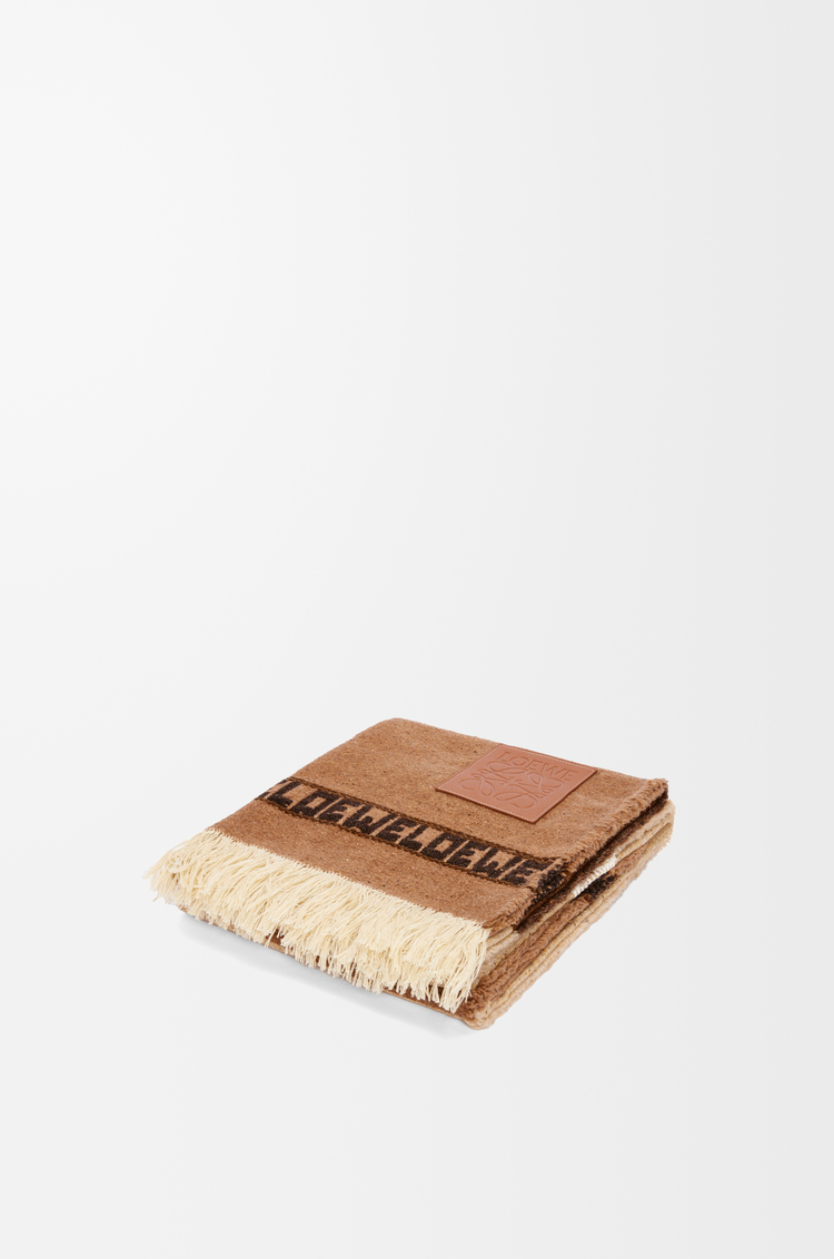 LOEWE Stripe blanket in wool and linen Light Beige/Multicolor
