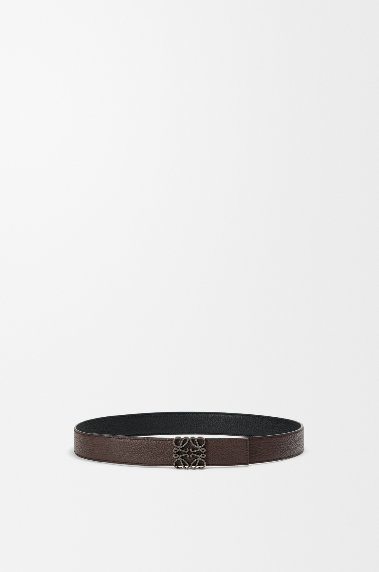 LOEWE 柔軟粒面小牛皮雙面 Anagram 腰帶 黑色/巧克力/深鈀金色