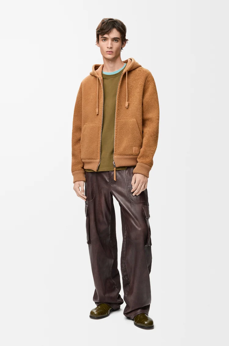 LOEWE Hooded jacket in shearling Tan