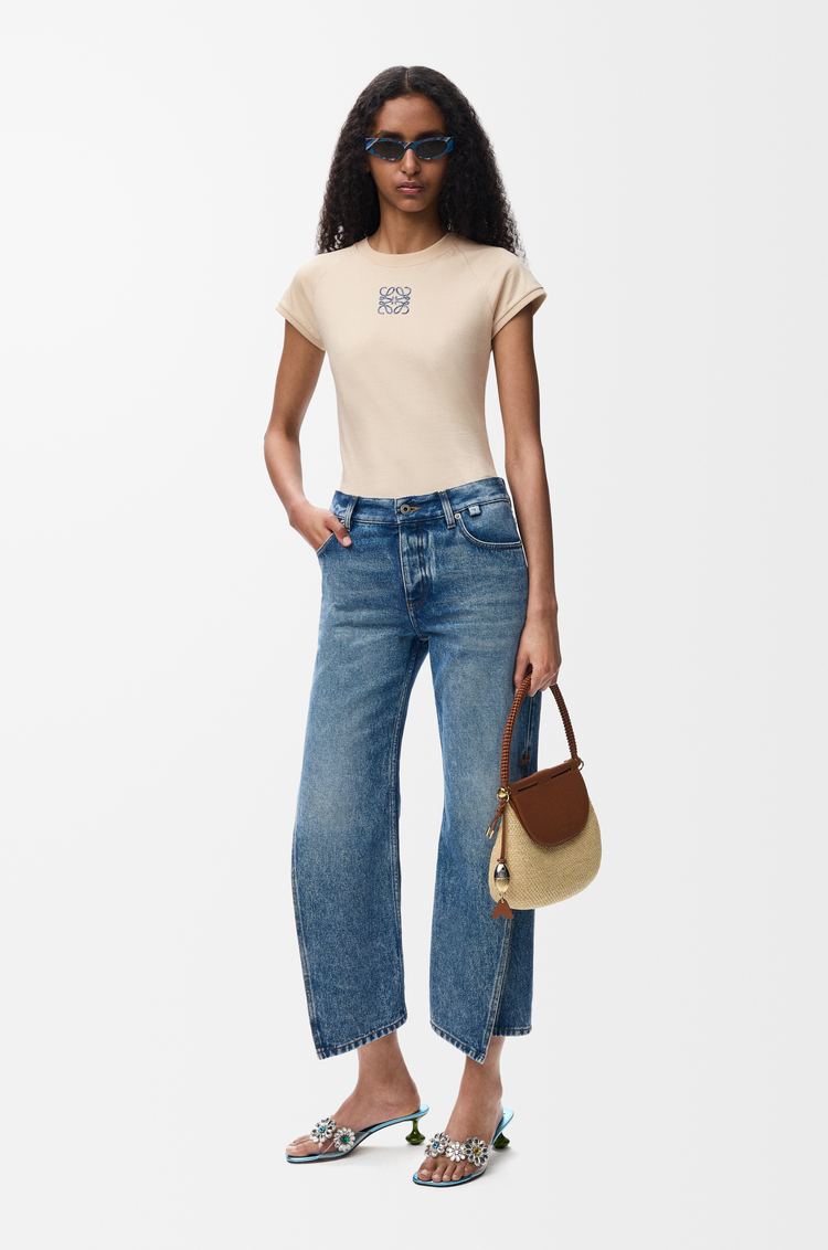 LOEWE Camiseta de corte pequeño en algodón Beige Claro