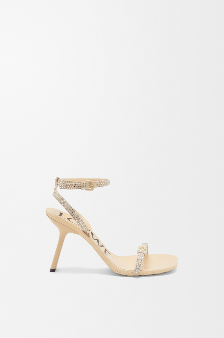 Petal sandal in suede and allover strass Oat Milk - LOEWE