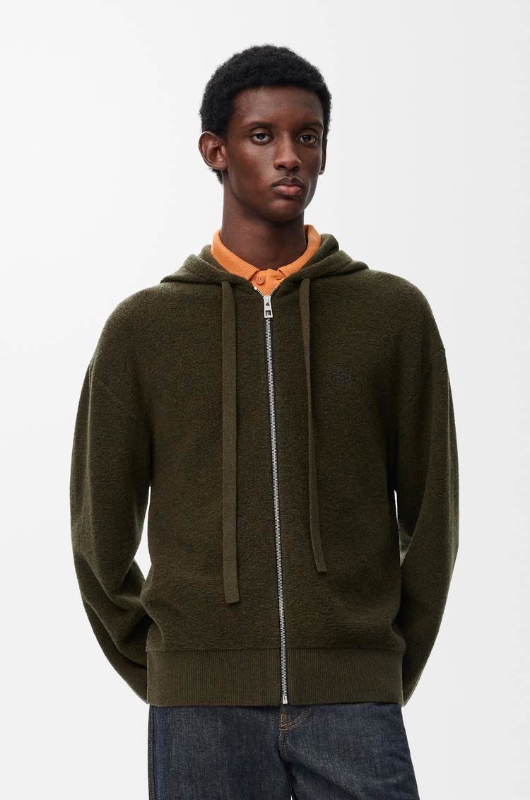 LOEWE Anagram Kapuzenpullover mit Reißverschluss aus Wolle Khakigrün