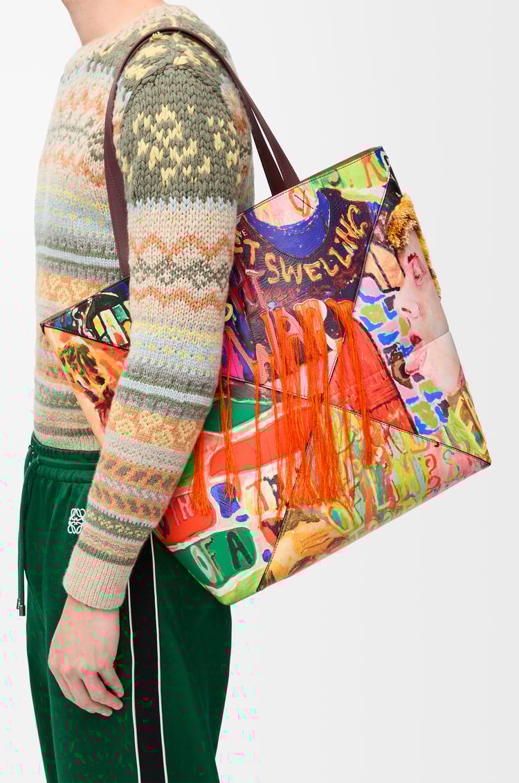 LOEWE XL Puzzle Fold tote in classic calfskin Dark Burgundy/Multicolor