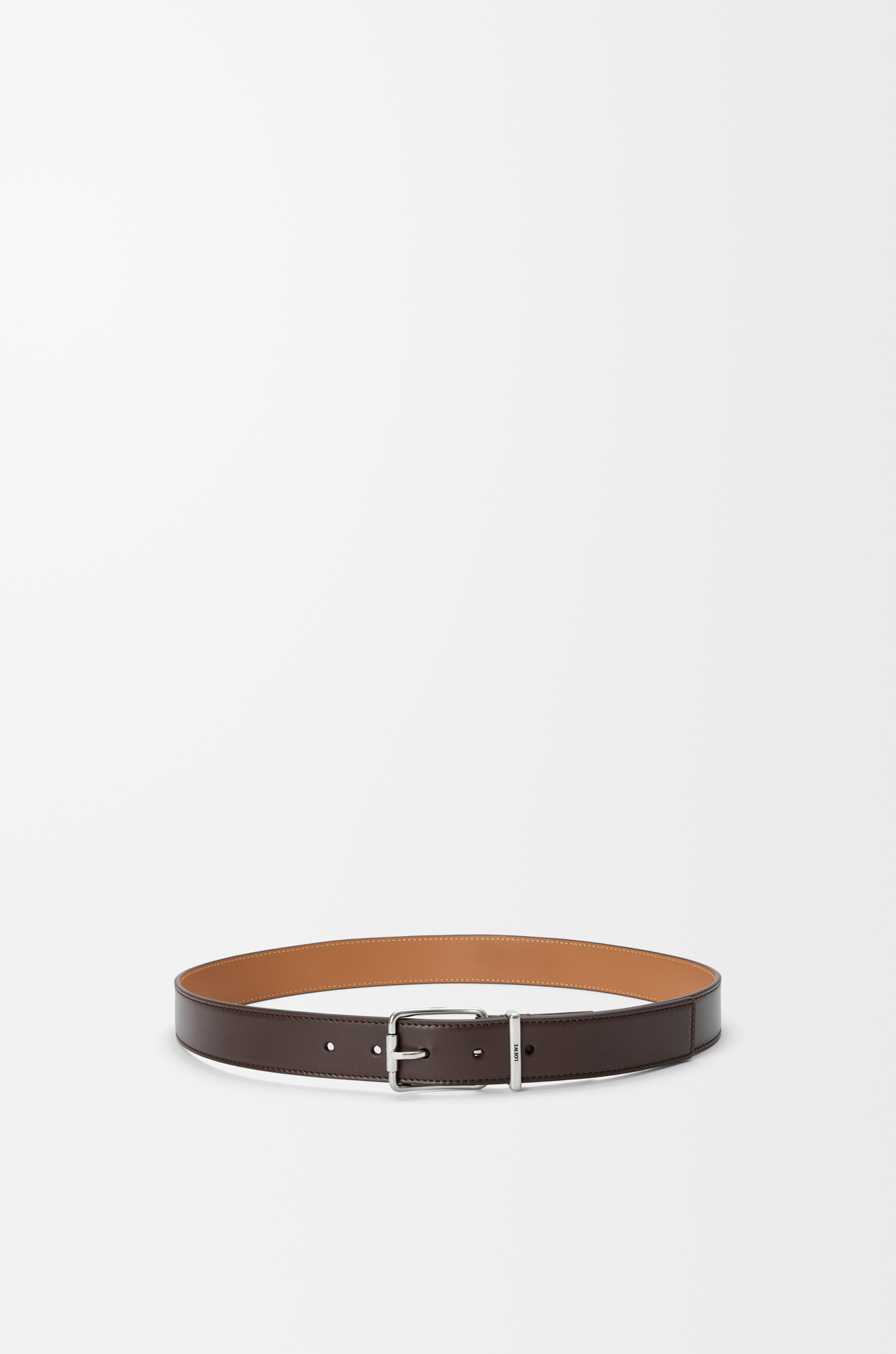 LOEWE 亮面光滑牛皮革经典腰带 深雪茄色/复古钯金色