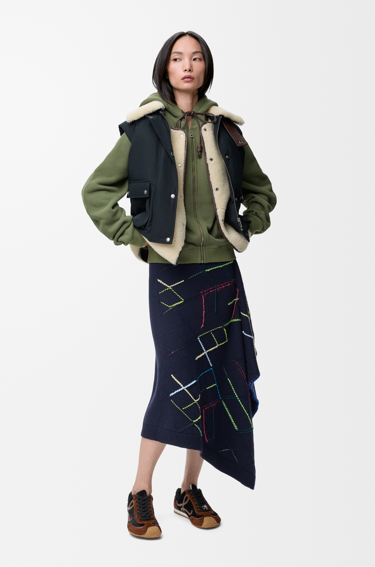 LOEWE Sweatshirt à capuche Flamenco en coton et cachemire Vert Kaki