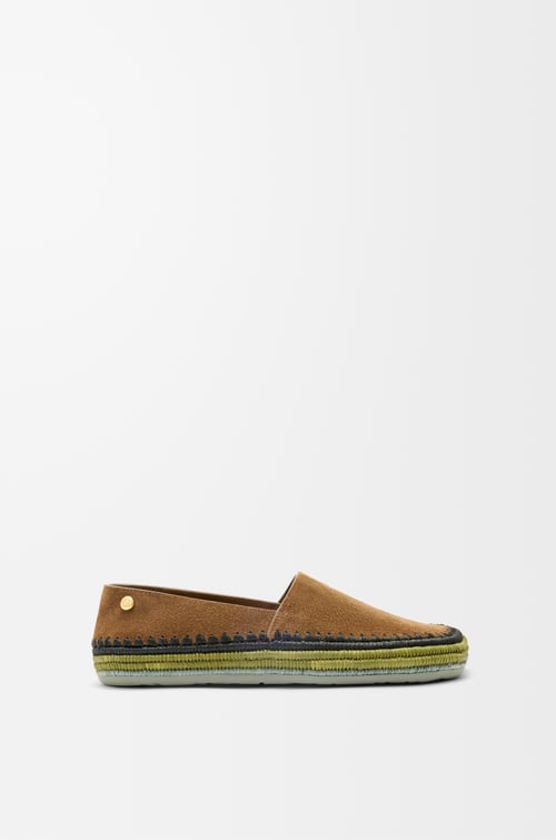 LOEWE Rio slipper in suede and raffia Brown