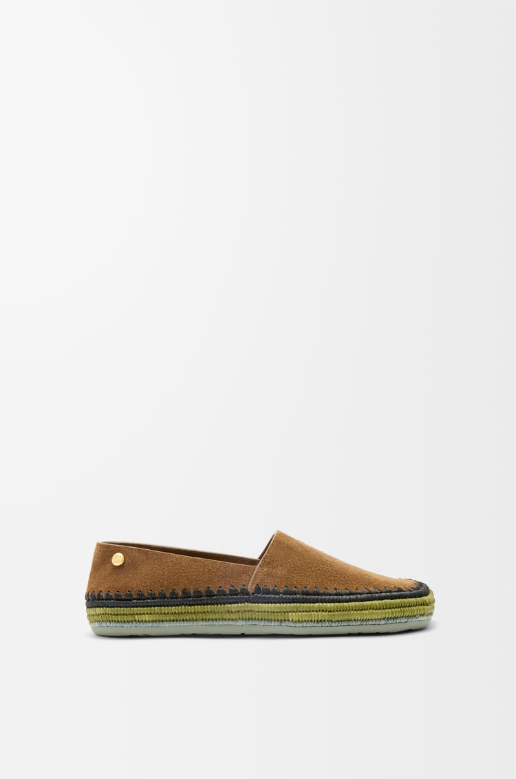LOEWE Rio slipper in suede and raffia Brown
