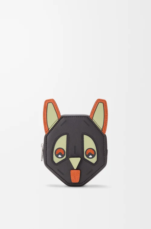 LOEWE Futuristische Katze Etui aus klassischem Kalbsleder Kohle