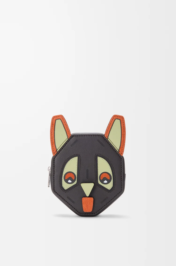 LOEWE Futuristische Katze Etui aus klassischem Kalbsleder Kohle