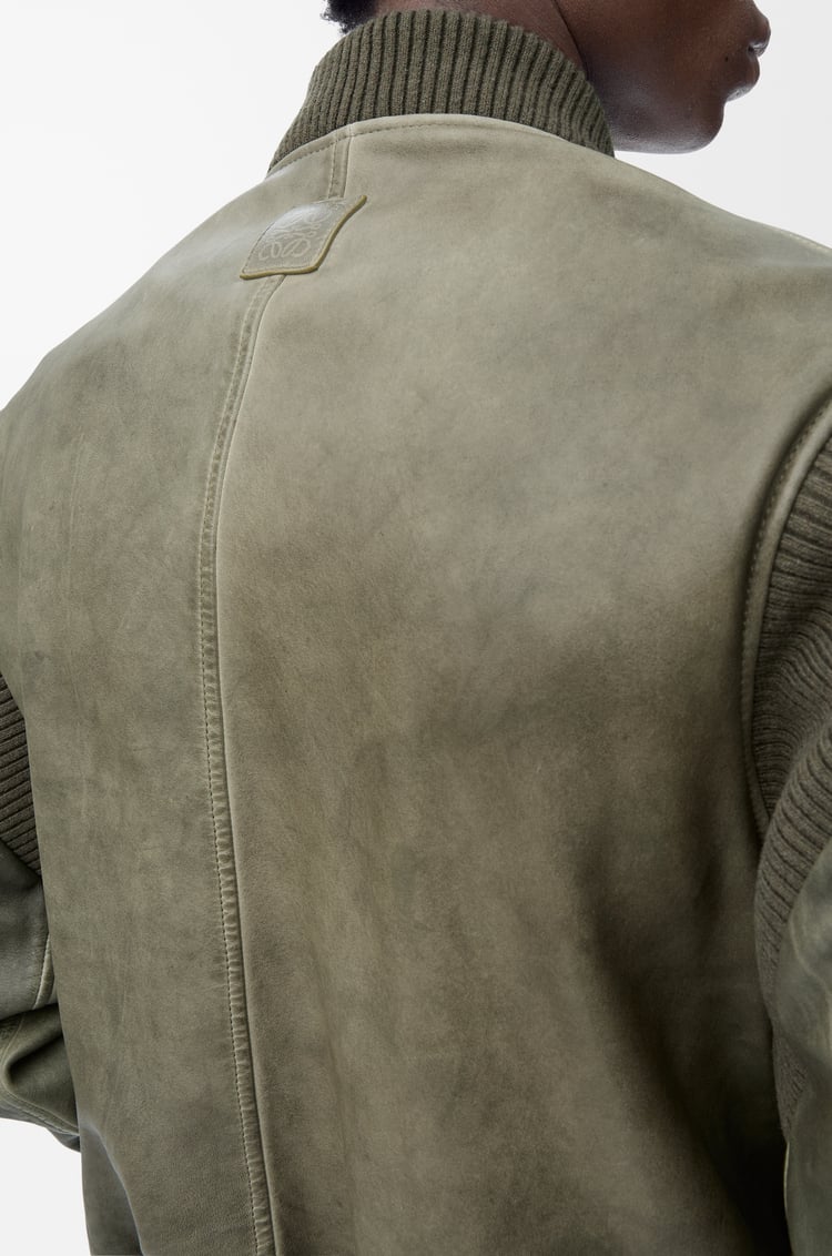 LOEWE Chaqueta bomber en piel napa de cordero Verde Caqui