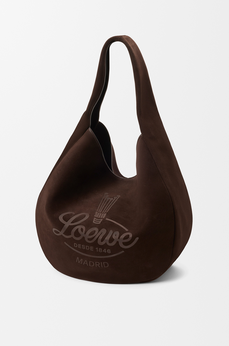 LOEWE Roomy hobo en veau velours Marron Foncé