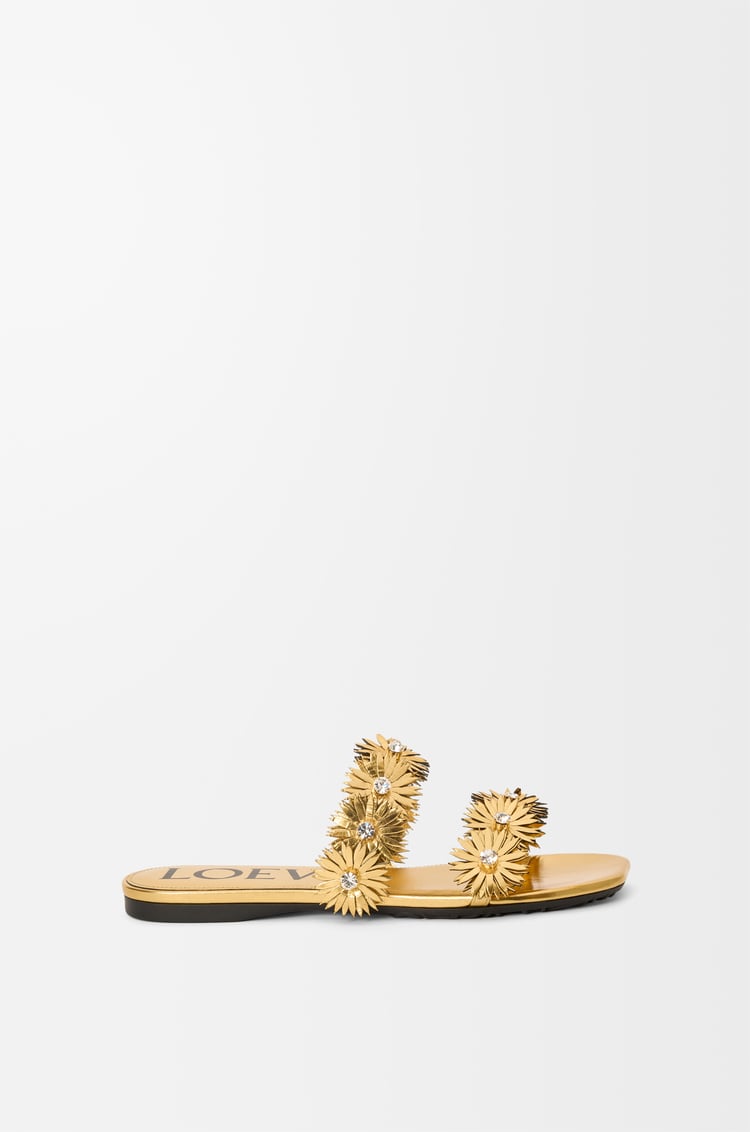 LOEWE Petal Flower sandal in calfskin and crystals Gold