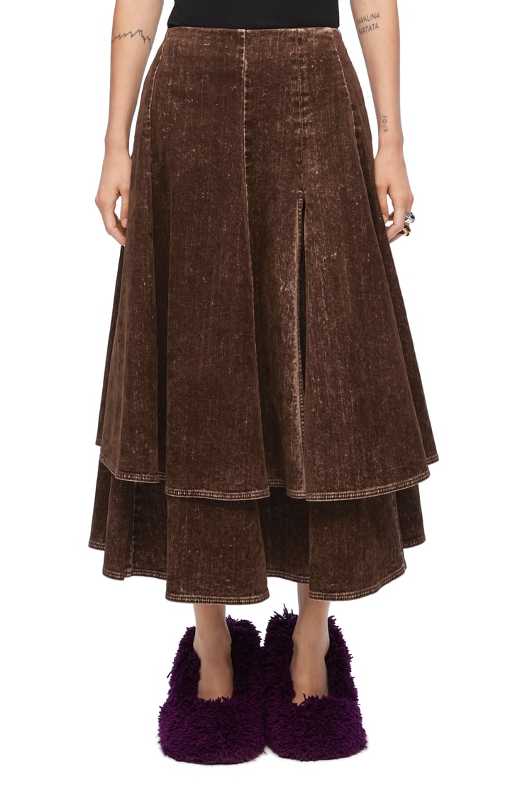 LOEWE Double layer skirt in denim Truffle
