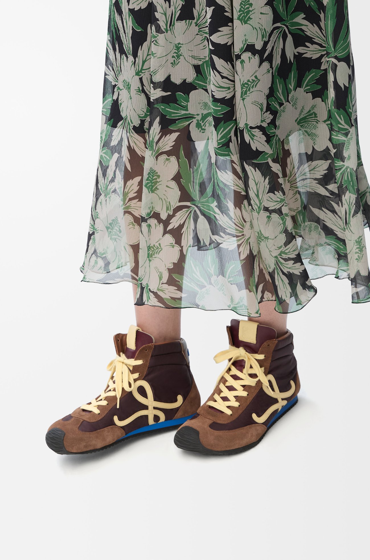 LOEWE Ballet Runner 2.0 high-top in nylon and calfskin Brown/Yellow/Blue