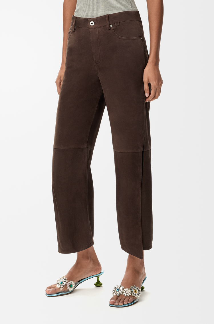 LOEWE 绒面羊皮革长裤 深棕色