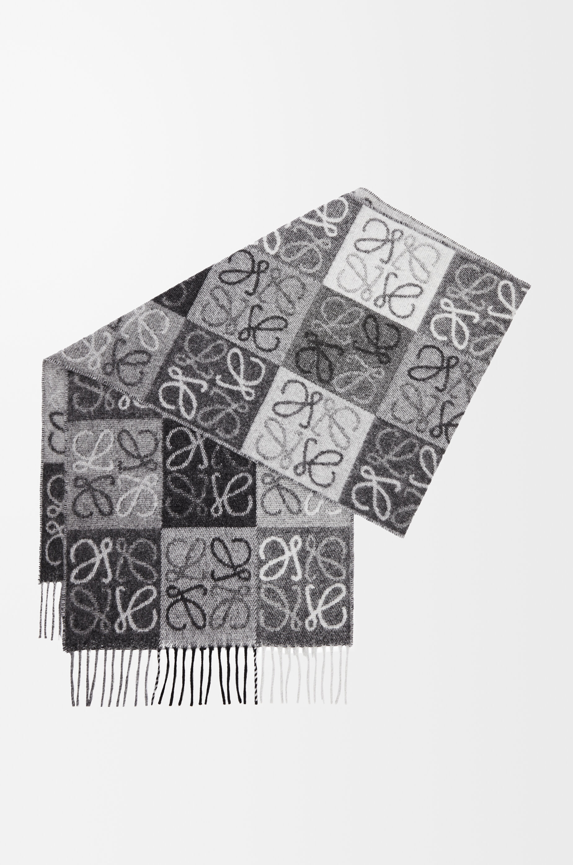 LOEWE Bufanda en damero en lana y cashmere Negro/Blanco