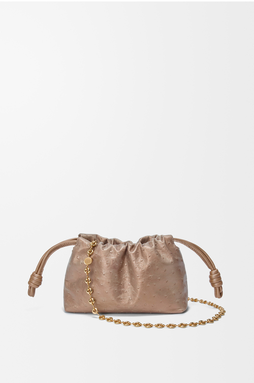 LOEWE 迷你珍珠光澤鴕鳥皮 Flamenco Purse 包款 象牙白