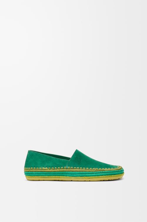 LOEWE Rio slipper in suede and raffia Green