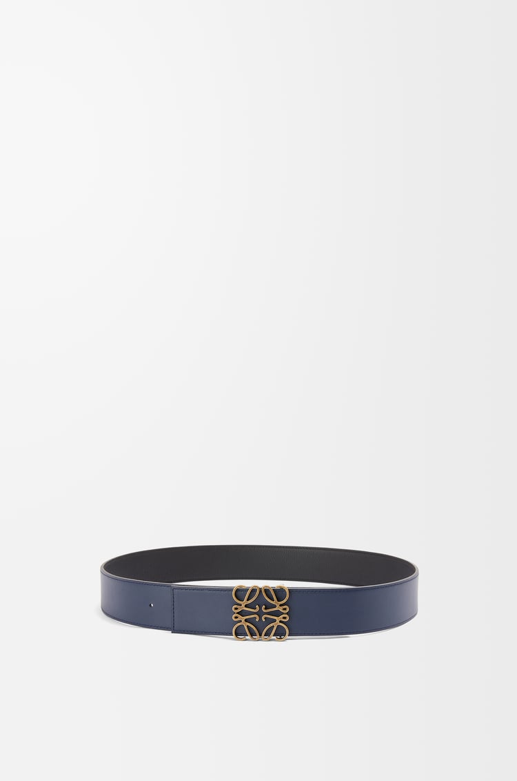 LOEWE Cinturón Anagram reversible en piel de ternera graneada y piel lisa Negro/Océano/Dorado Envejecido