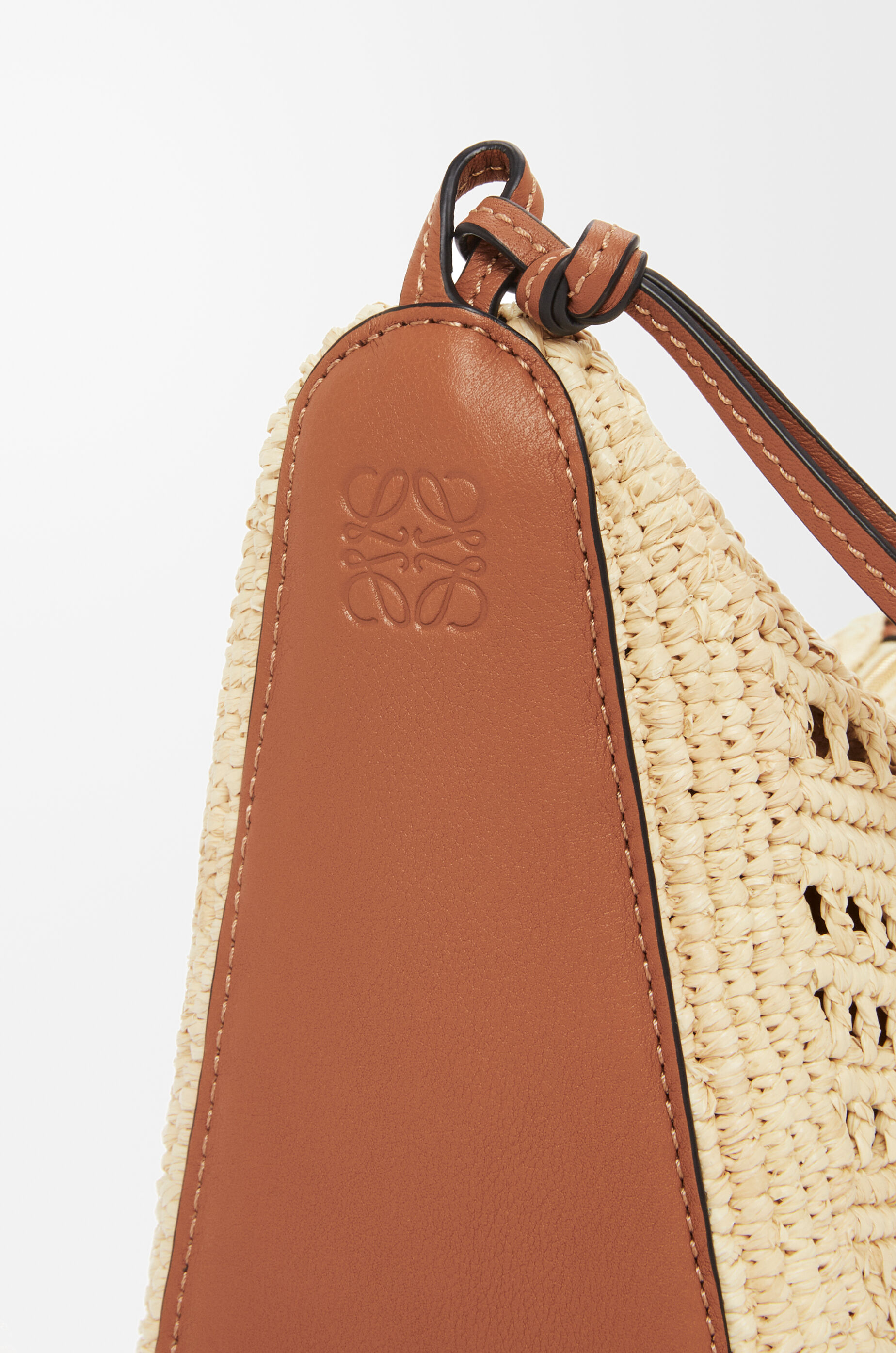 Mini Hammock Hobo in raffia and calfskin Brown - LOEWE