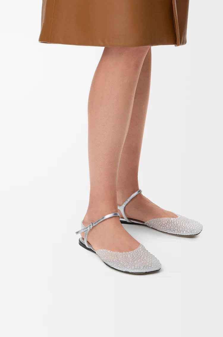 LOEWE Toy ankle strap ballerina in embellished mesh Transparent