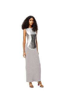 LOEWE Leather panel long dress in cotton Grey/Silver pdp_rd