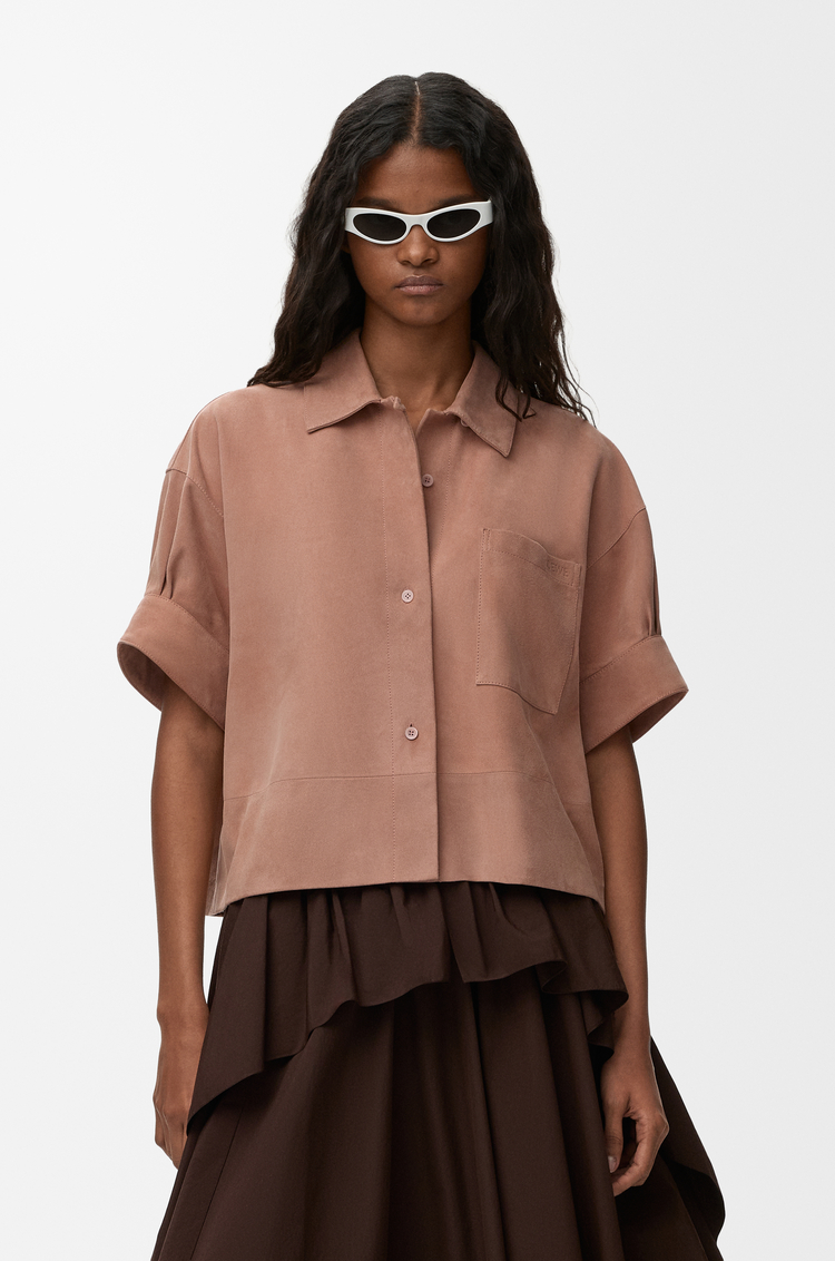 LOEWE 麂皮山羊皮短袖襯衫 淺粉紅